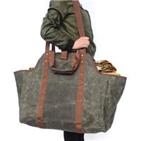 : Oversized Waxed Canvas Firewood Tote with Reinforced Straps